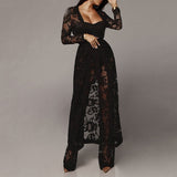 Yipinpay MO Floral Lace Sexy Bodycon Jumpsuit Women Rompers 3 Piece Set Autumn Winter Strap Sashes Long Playsuit Casual Overalls