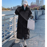 yipinpay Womens Parka Length Jacket Baggy Winter Thicken Warm Korean Fashion Casual Mom Hooded Oversized Puffer Coat Bubble Outwear