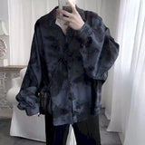 Yipinpay Men 2024 New Hong Kong Style Tie-dye Loose Long-sleeved Early Autumn Korean Version Student Dark Abstinence Shirt