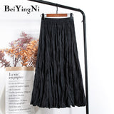 yipinpay High Waist Women's Skirt Solid Color Streetwear Leisure Simple Harajuku Pleated Midi Skirts White Faldas Mujer Saias