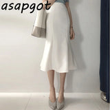 Yipinpay Summer New Korea Chic Temperament Elegant Slim White High Waist Mermaid Skirt Women Office Lady Ruffles Wrap Hip Faldas