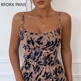 Yipinpay Women O-neck Spaghetti Strap Animal Print Ruched Cami Dress Bodycon Sexy Party Dress