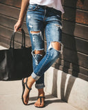 Yipinpay sale woman ripped jeans fashion trendy stretch slim denim jeans street casual pencil pants S-2XL drop shipping