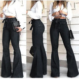 Yipinpay Flared Pants for women High Waist lace-up Jeans casual Trousers Female spring and autumn clothing S-2XL Drop Shipping