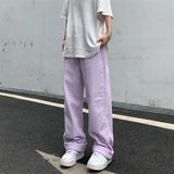 yipinpay Women's Jeans Vintage Straight Baggy High Waist Korean Fashion Streetwear Casual Pants Femme Wide Leg Purple Mom Denim Trouser