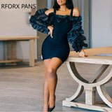 Yipinpay Shoulder Frill Design Long Sleeve Bodycon Dress Women Dress