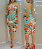 Yipinpay summer new style women's fashion elegant blue butterfly floral vest printed skirt