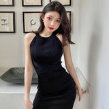 Yipinpay Women Vestido Mujer Sexy Solid Wild Off The Shoulder O Sleeveless Purple Knitted Dress Mini Robe Femme Stretch Hip Tank