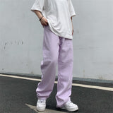 yipinpay Women's Jeans Vintage Straight Baggy High Waist Korean Fashion Streetwear Casual Pants Femme Wide Leg Purple Mom Denim Trouser