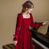 Yipinpay Red Long Velvet Dress Women French Elegant Chic Wedding Evening Party Dress Y2K Gothic Casual Bodycon Dress Autumn 2023