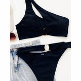 Yipinpay Women Swimsuit Female 2023 Bikini High Waisted Swimwear Black One Shoulder Bikini Set Swimming Suit Bathing Suits Beachwear