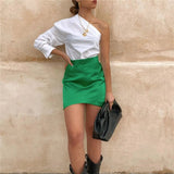Yipinpay Satin Short Skirts Woman Vintage Sexy Mini Skirt Women 2023 Green Red New Year Elegant Skirts High Waist A Line Skirt