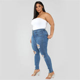 Yipinpay size clothing XL-5XL women's ripped jeans high waist skinny denim jeans casual pencil pants high quality wholesale price