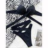 Yipinpay Up Bikini 2023 Women Swimsuit Bandage Solid Brazilian Bikini Set High Waist Female Swimwear Women Bathing Suit Beachwear