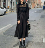 Yipinpay Black Y2k Dress Women 2024 Autumn Casual Lace Long Sleeve One Piece Dress Korean Evening Party Elegant Midi Dress Female
