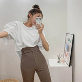 Yipinpay De Mujer Casual Tight High Waist Solid Black Pencil Pants Women Korean Wild Fashion Stretch Bottom Straight