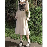 Yipinpay Sleeve 2 Piece Dress Set Women Korean Fashion Vintage Floral Vest + Elegant Y2k Mini Dress 2023 Autumn Casual Kawaii Dress