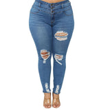 Yipinpay size clothing XL-5XL women's ripped jeans high waist skinny denim jeans casual pencil pants high quality wholesale price