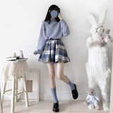 Yipinpay Japanese Cute Woolen Plaid Skirt Women Thicken Autumn Winter Pink Mini Skirts Chic Student Loose Elastic Waist Skirts