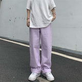 yipinpay Women's Jeans Vintage Straight Baggy High Waist Korean Fashion Streetwear Casual Pants Femme Wide Leg Purple Mom Denim Trouser