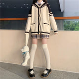Yipinpay Spring Women sweater Loose Japan style Sweet Knitted Thin Cardigans Sailor Collar Oversize female cardigans Sweater Cute