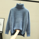Yipinpay winter loose 2024 new high-neck imitation mink velvet split fork thick knitted base sweater women's hedging