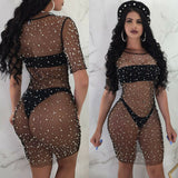 Yipinpay Women Mesh Beach Bathing Suit Patchwork See Through Bikini Swimwear Cover Up Tops Beach Dress