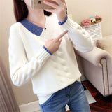 Yipinpay Women's Sweaters Knitting Pullover 2024 New Autumn Winter Casual Loose Striped V-neck Knitted Sweater Female Pullovers Tops