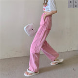 yipinpay Women's Jeans High Waist New 2023 Summer Pink Streetwear Korean Fashion Baggy Wide Leg Trouser Casual Mom Straight Denim Pants
