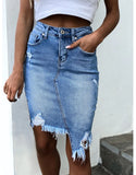 Yipinpay sale summer woman denim skirt trendy irregular Ripped jeans skirt sexy slim Pack hips mini skirt S-XL drop shipping new