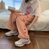 yipinpay Women's Jeans 2023 New Pink vintage Embroidery Streetwear High Waist Wide Leg Pants Baggy Harajuku Straight Mom Denim Trouser