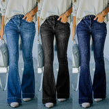 Yipinpay New High Waist Flare Jeans For Women Retro High Stretch Skinny Denim Pants Street Casual Trousers S-2XL Drop shipping