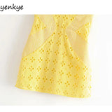 Yipinpay Women Yellow Lace Trim Spaghetti Strap Bodycon Mini Dress Romantic Lady Backless Sleeveless Party Club Sexy Dress