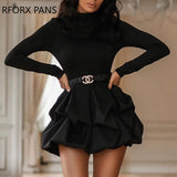 Yipinpay Long Sleeve Mini Bud Dress Party Dress Black Dress Women Dress
