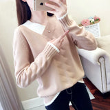 Yipinpay Women's Sweaters Knitting Pullover 2024 New Autumn Winter Casual Loose Striped V-neck Knitted Sweater Female Pullovers Tops