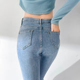 Yipinpay Thicken Velvet Warm Denim Flare Pants Stretch High Waist Casual Winter Plush Bell Bottom Jeans Woman