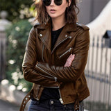 Yipinpay Short Jacket Solid Revers Female Moto Biker Jackets 2023 Punk Women Cool Faux Leather Jacket Long Sleeve Zipper Equipped