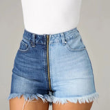 Yipinpay New Summer Women's High Waist Zipper Denim Shorts Fashion Color Combination Tassel Elastic Jeans Shorts S-2XL Drop Shipping