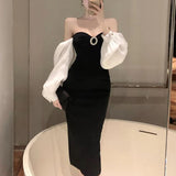 Yipinpay Vintage Long Dress Women Sexy Backless Split Evening Party Dress Female Winter One Piece Y2K Bodycon Christmas Dress New