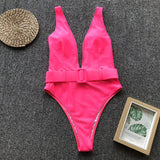 Yipinpay Cut Swimwear Women 2023 Solid One Piece Swimsuit Female High Waist Monokini V-Neck Sexy Bathing Suit Swim Suit Black Red