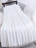 Yipinpay Women Pleated Skirt Solid Color Casual Slim A-line Fashion Elastic Waist Midi Skirts Girls White Green Spring Summer