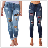 Yipinpay sale women's ripped leopard print jeans Fashion stretch Skinny denim pencil pants Street casual hipster jeans S-2XL