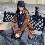 Yipinpay Black Leather Jacket Women Winter Long Women's Moto Biker Zipper Jacket Streetwear Harajuku Y2K Loose Women's Coat 2023