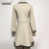 Yipinpay V Neck Long Sleeve Knitted Party Dress women Autumn Korean French Vintage Vestidos Elegantes Pullover Robe Chemise Femme