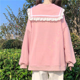 Yipinpay Sweet Women Hoodies Loose Hooded Sailor collar Cute Lace patchwork female Zip up hoodies 2023 NEW