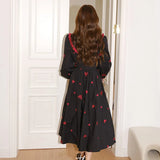 Yipinpay Black Heart Long Dress Elegant Puff Sleeve Christmas Party Dress Female Winter Korean One Piece Gothic Y2K Dress 2023