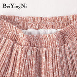 yipinpay Stylish Black Pink Skirt Women Casual Floral Print Vintage Korean Charming Pleated Midi Skirts High Waist Beach Skirt