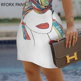 Yipinpay Women  Figure Print Striped Tape Bodycon Dress  Casual Dress  Elegant Fashion Chic Dress