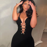 Yipinpay Black V Neck Sexy Jumpsuit Women Hollow Out Backless Skinny Elastic Jumpsuit 2023 Streetwear Femme Casual Romper Overalls