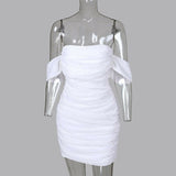 Yipinpay Women's Off Shoulder Tube Dress Elegant Party Slash Neck Ruched Pleated Bodycon Mini Dress Chic Fashion Sequin Wrap Dresses